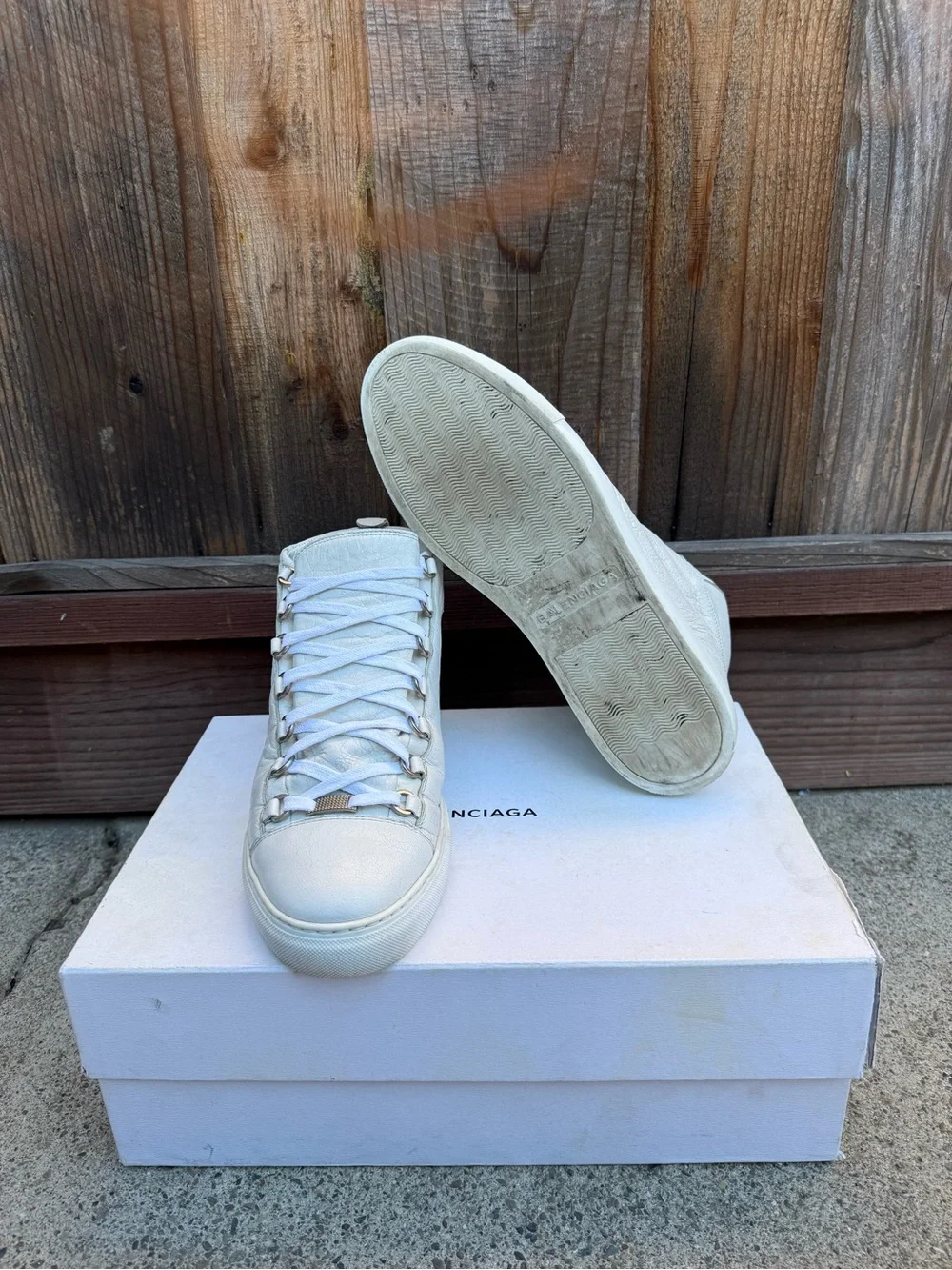 Balenciaga Off-White Leather High-Top Sneakers